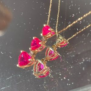 10k gold lab created Ruby 18 inch long necklace